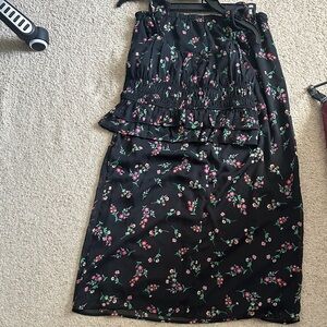 Black Floral Tiered Midi Skirt - Women's
